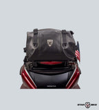 Star Bike black 40L waterproof motorcycle tail bag made of TPU laminated 840D nylon with reflective logo and quick-release strap.